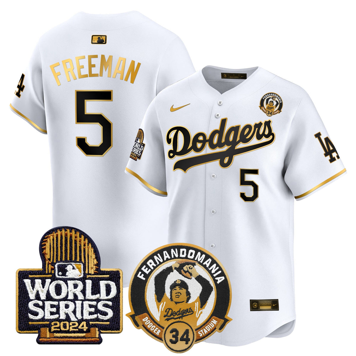 Men's Dodgers Fernando Valenzuela & 2024 World Series Patch Vapor Premier Limited Jersey - All Stitched