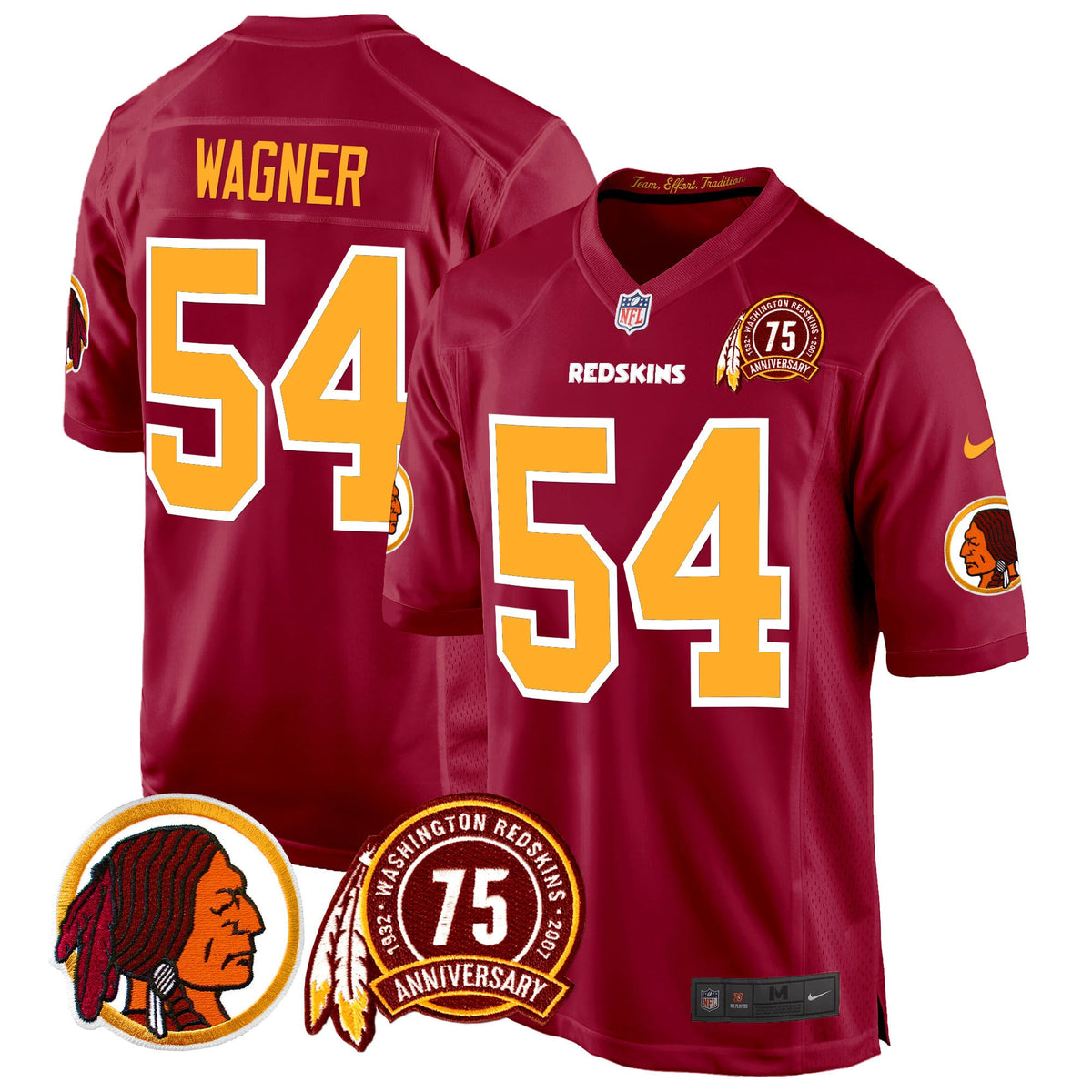 Men's Washington Redskins 75th Patch Throwback Game Jersey - All Stitched