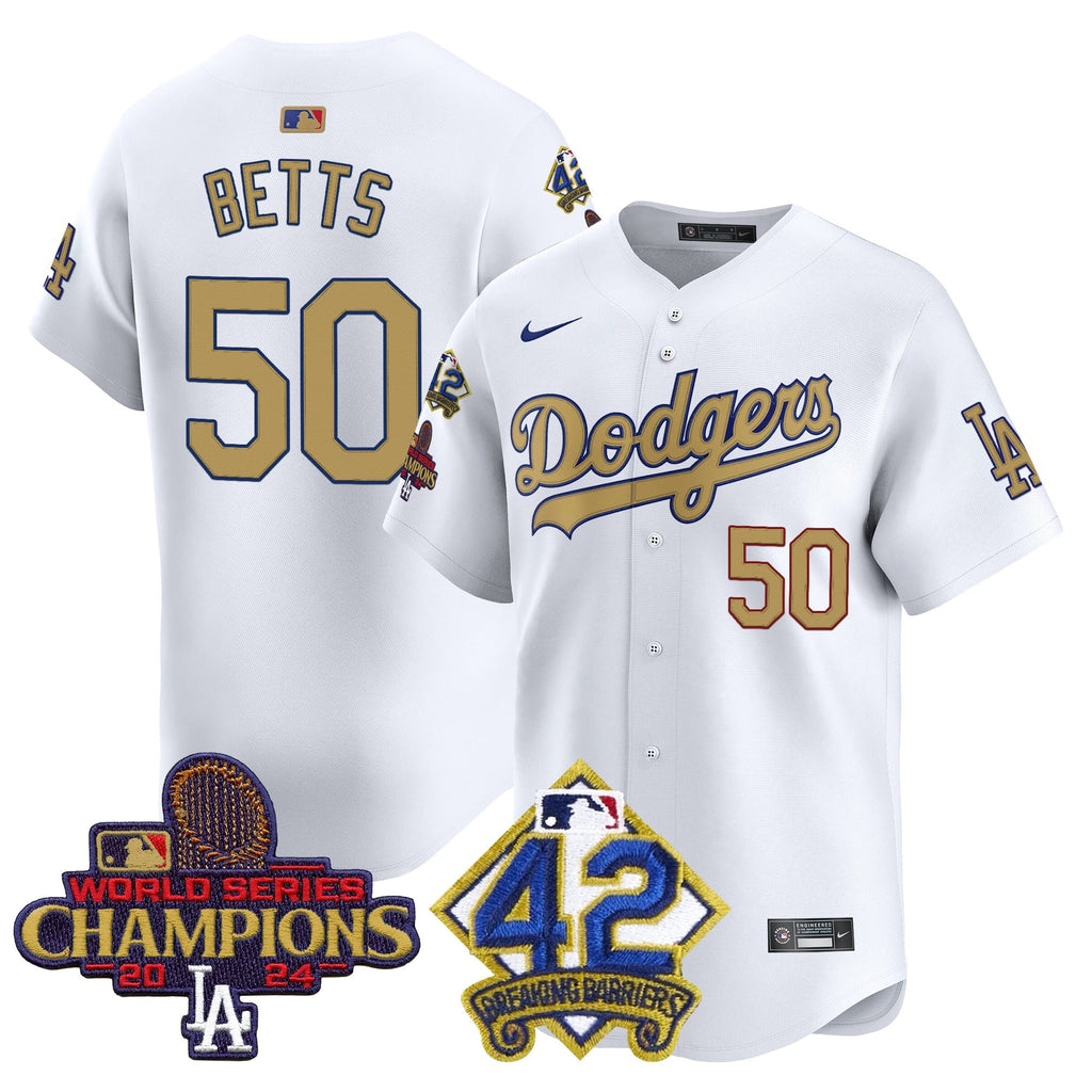 Men's Dodgers 2024 World Series Champions & Jackie Robinson Patch Vapor Premier Limited Jersey - All Stitched