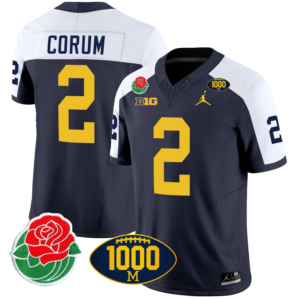 Men's Michigan Wolverines Rose Bowl & 1000 Wins Patch Vapor Jersey - All Stitched