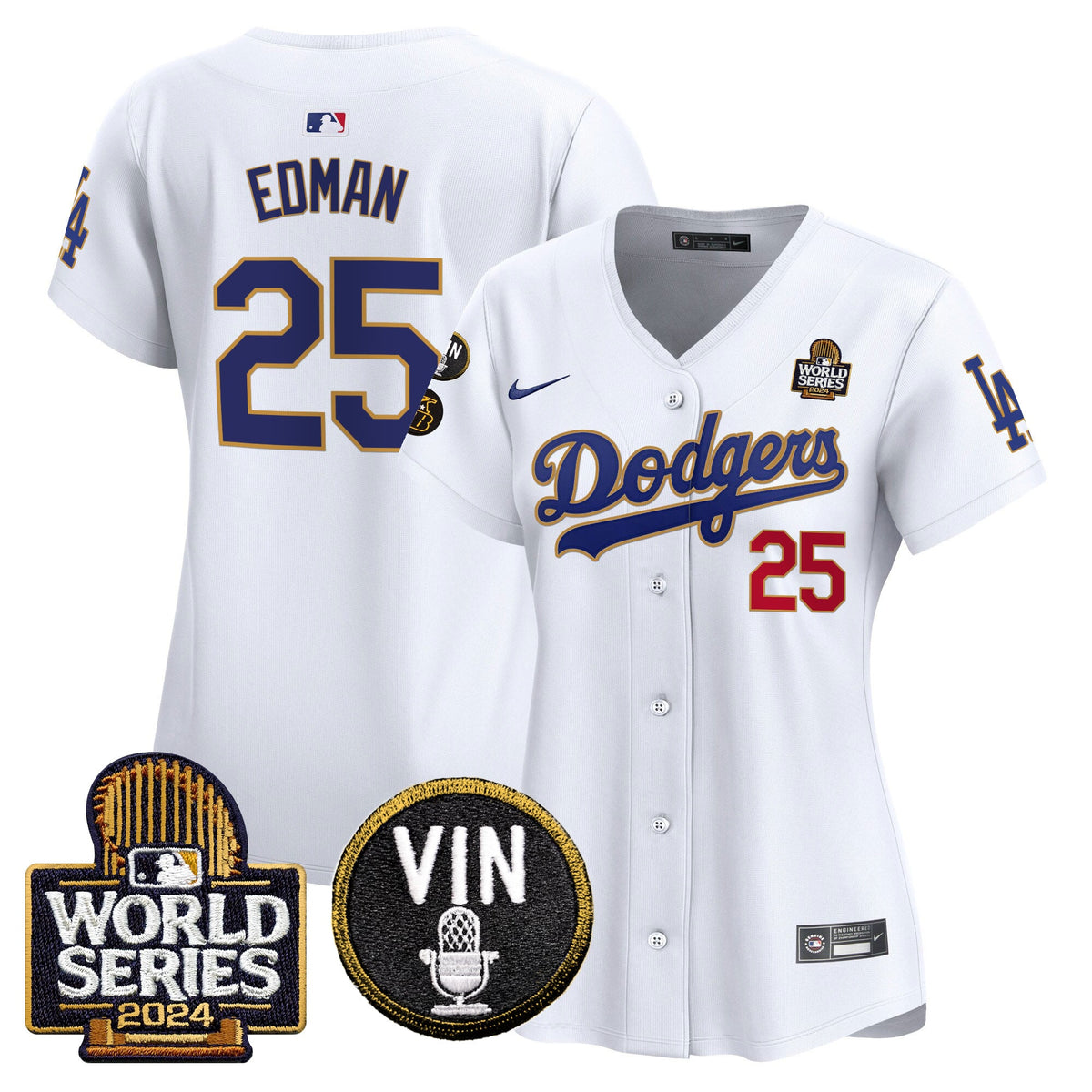 Women's Dodgers 2024 World Series Gold Trim Vapor Premier Limited Jersey V2 - All Stitched