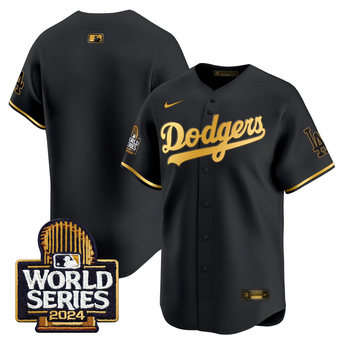 Men's Dodgers 2024 World Series Gold Trim Vapor Premier Limited Jersey - All Stitched