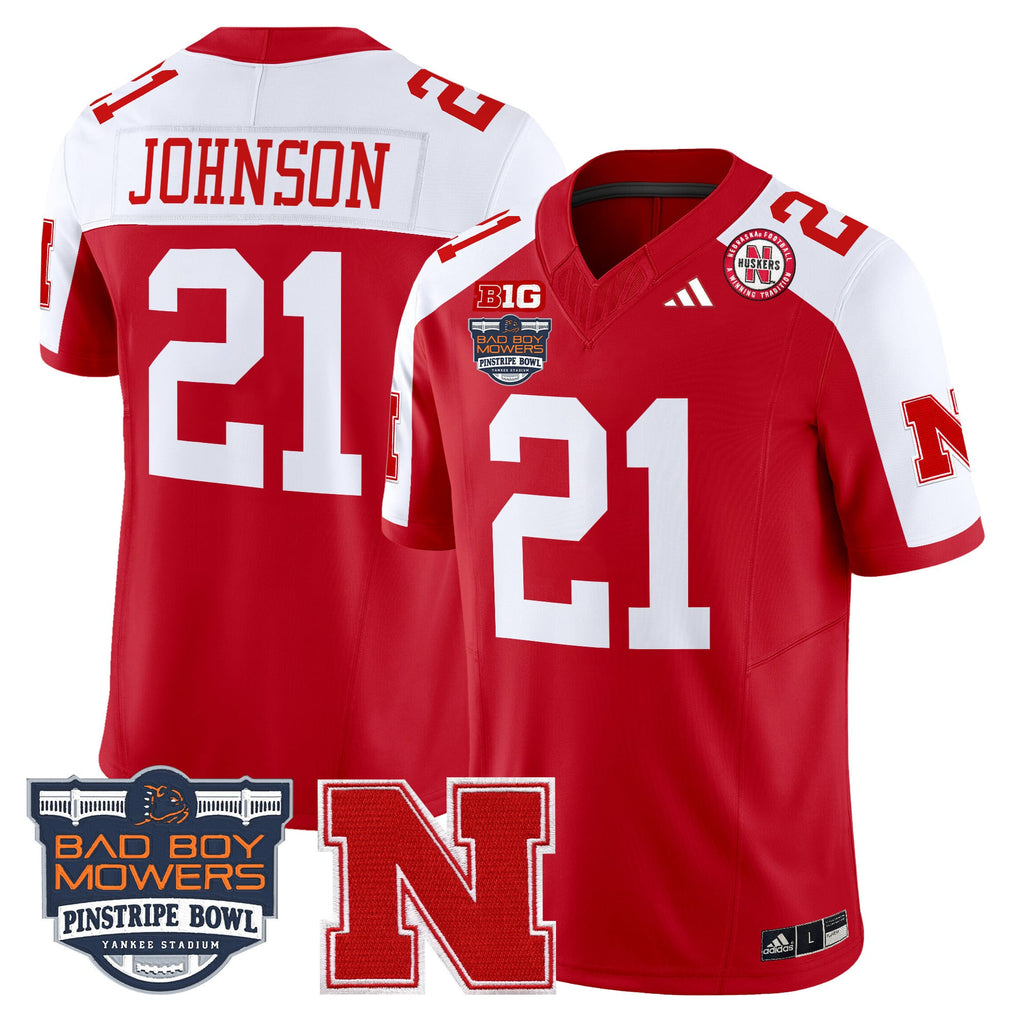 Men's Nebraska Cornhuskers 2025 Pinstripe Bowl Patch Vapor Limited Jersey - All Stitched